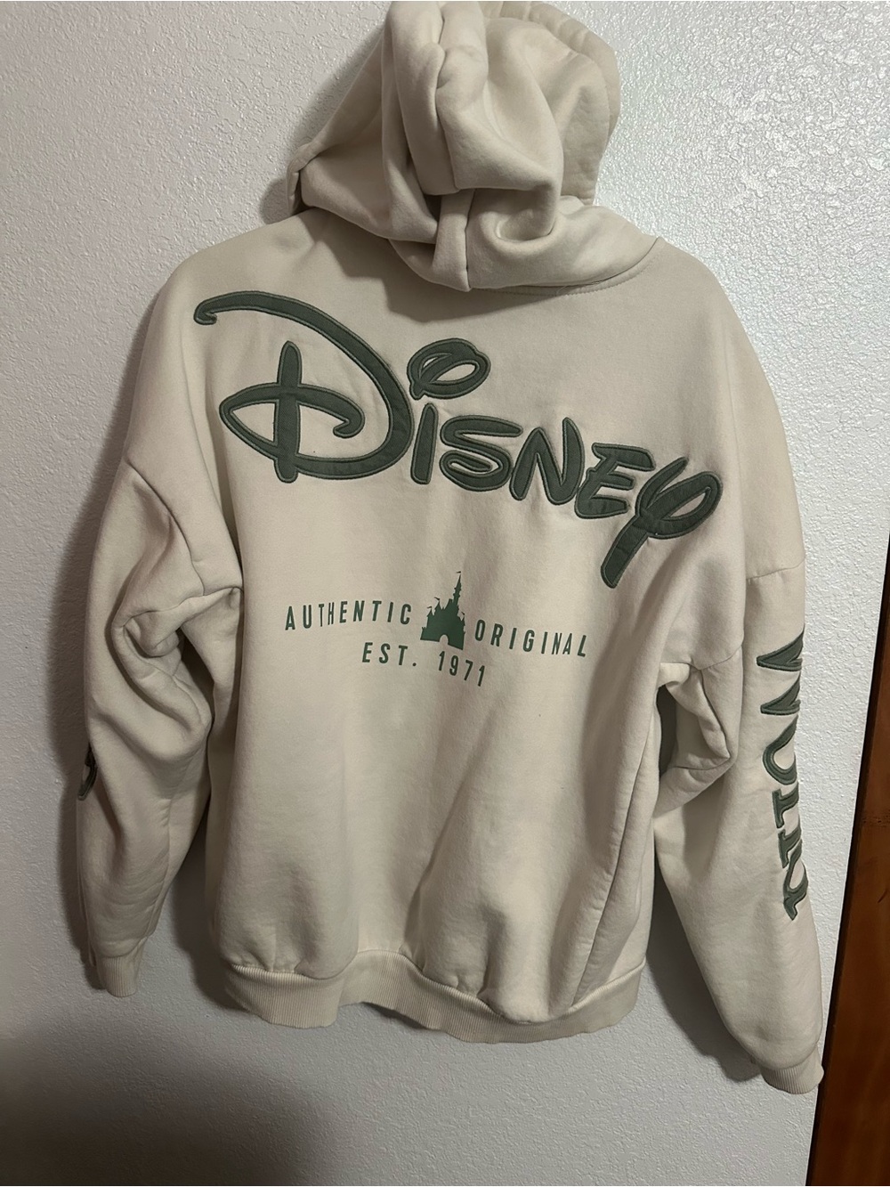 Disney Cream Full-Zip Hoodie with olive Green Logo - Picture 6 of 7